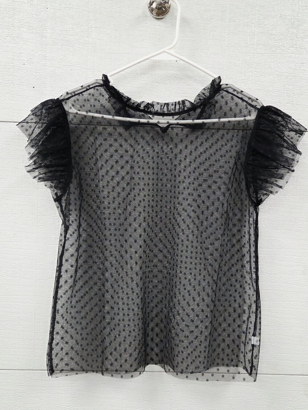 Sheer Polka Dot Ruffle Sleeve Top - Black Large - Picture 2 of 6